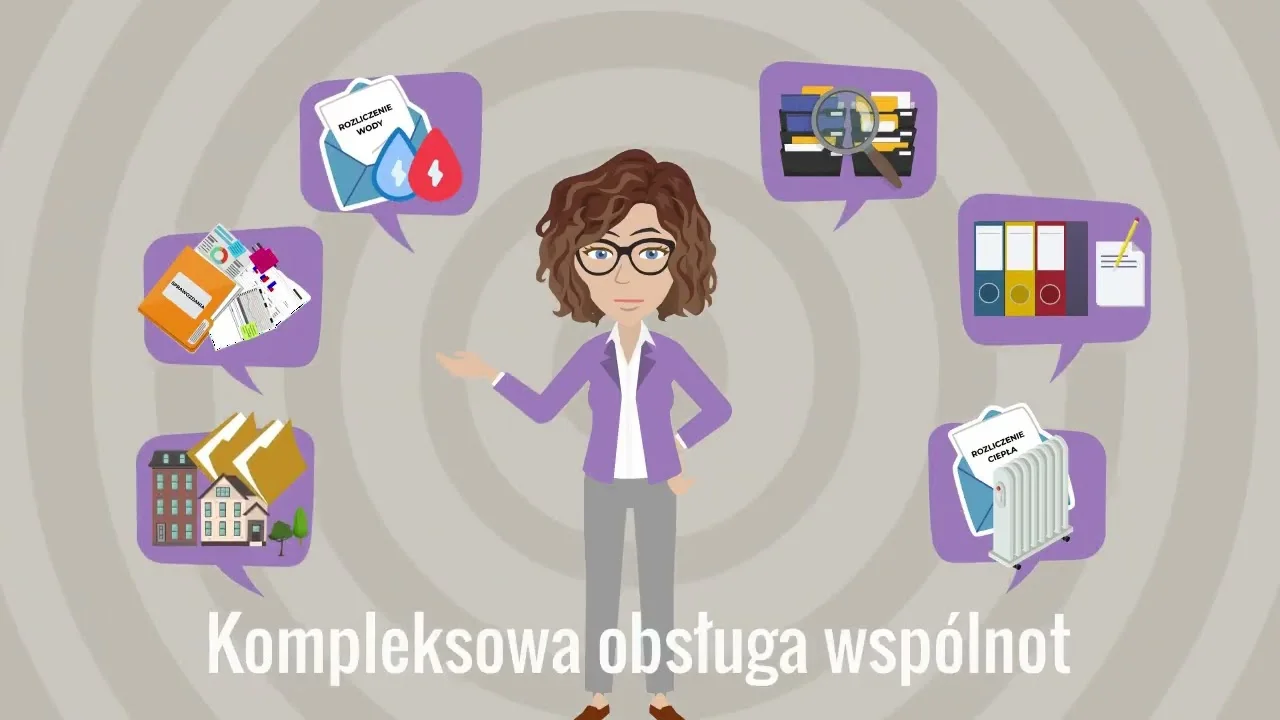 Plansza filmu o kompleksowej obsłudze rozliczeń wspólnot mieszkaniowych